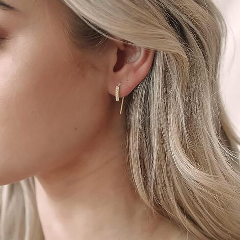 Moissanite Hoop Earrings for Women, S925 Sterling Silver Pull Through Thread Earring Hypoallergenic Small Open Huggie Earrings with Jewelry Box Packed in Kuwait