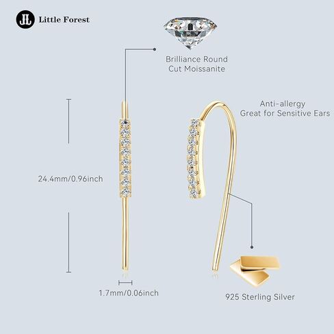 Moissanite Hoop Earrings for Women, S925 Sterling Silver Pull Through Thread Earring Hypoallergenic Small Open Huggie Earrings with Jewelry Box Packed in Kuwait