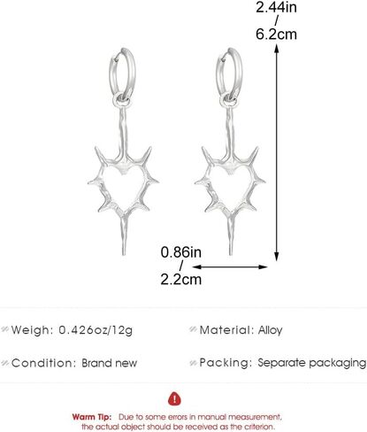 Gothic Punk Heart Shape Spike Earrings Huggie Hoop Earrings Halloween Christmas New Year Goth Jewelry Gift for Women in Saudi Arabia