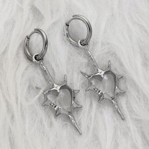 Gothic Punk Heart Shape Spike Earrings Huggie Hoop Earrings Halloween Christmas New Year Goth Jewelry Gift for Women in Saudi Arabia