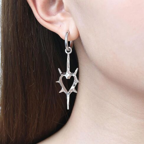 Gothic Punk Heart Shape Spike Earrings Huggie Hoop Earrings Halloween Christmas New Year Goth Jewelry Gift for Women in Saudi Arabia