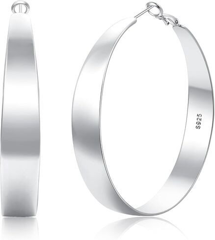 10mm Wide Tapered Gold Silver Hoop Earrings for Women with Hypoallergenic 925 Sterling Silver Post, 14K Gold Plated 925 Sterling Silver Earrings for Women Trendy Non Tarnish 30/40/50/60mm in Saudi Arabia