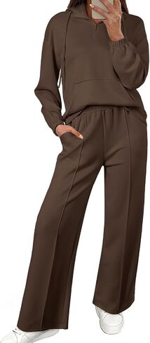 aleumdr women 2 قطعة تعرق غير رسمية طويلة الأكمام نصف zip hoodies والساقين عريضة التعرق مع جيوب in Saudi Arabia