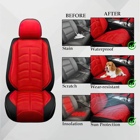 غطاء المقعد لمقعد الأرض Range Rover Evoque 2012-2024 ، غطاء مقعد رياضي متين مقاوم للماء ， واقي مقعد جلدي متميز (مقعدين معياري ، أحمر أسود) in Saudi Arabia