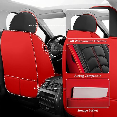 غطاء المقعد لمقعد الأرض Range Rover Evoque 2012-2024 ، غطاء مقعد رياضي متين مقاوم للماء ， واقي مقعد جلدي متميز (مقعدين معياري ، أحمر أسود) in Kuwait