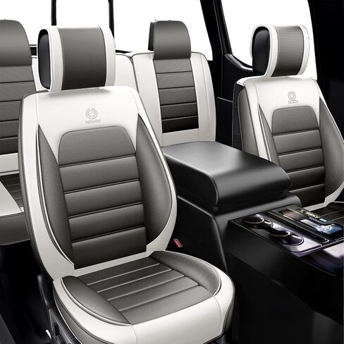 ILMO Seats Covers Compatible with Jeep Wrangler 2000-2024, Breathable and Waterproof Faux Leather Automotive Seat Cover (Gray&White, Full Set) in Saudi Arabia