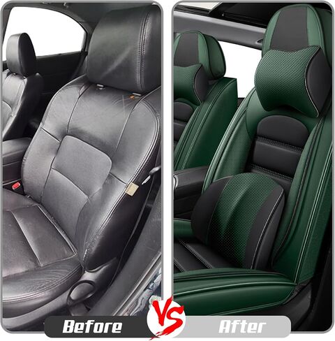 Full Set for Hyundai Elantra Seat Covers 2000-2025,Waterproof Nappa Leather Car Seat Protector with Pillow, Anti-Slip & Comfortable Car seat Cover(Gray & White) in Kuwait