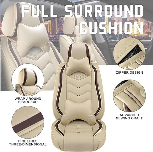 Car Seat Covers for Toyota Highlander Hybrid 2006-2025, Stylish Sport Seat Cover, Premium Nappa Leather Car Seat Cover. Automobile Seat Covers Sets.(Standard 5 Seats/Beige) in Kuwait