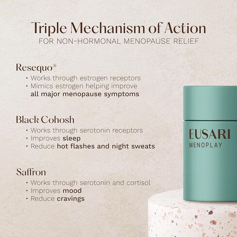 MenoPlay - Hormone-Free Menopause Symptom Relief and Mood Booster Supplement for Women - with Resequo® (Equol+Resveratrol), Black Cohosh, and Premium Quality Saffron - 30 Tablets in Saudi Arabia