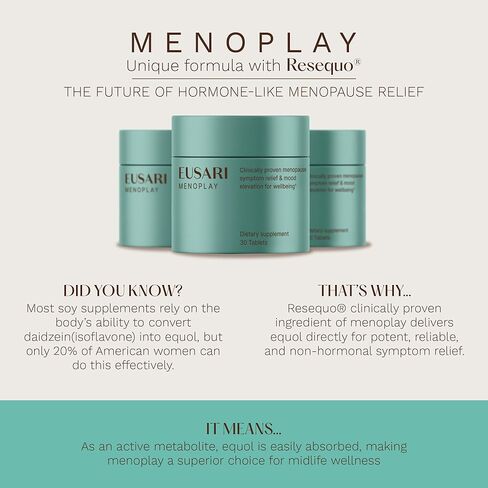 MenoPlay - Hormone-Free Menopause Symptom Relief and Mood Booster Supplement for Women - with Resequo® (Equol+Resveratrol), Black Cohosh, and Premium Quality Saffron - 30 Tablets in Saudi Arabia