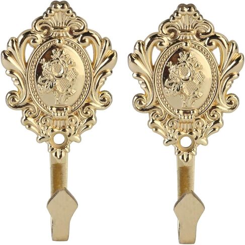 Sewroro 2pcs Vintage Curtain Tiebacks Hooks, Bronze Rose Pattern Carved Wall Hooks Alloy Hook for Hotel Bathroom Home (Golden) in Saudi Arabia