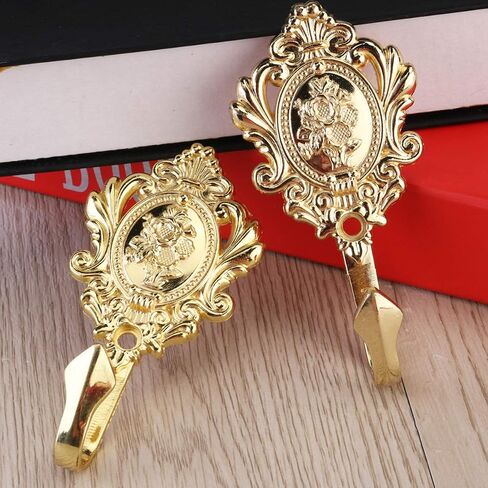 Sewroro 2pcs Vintage Curtain Tiebacks Hooks, Bronze Rose Pattern Carved Wall Hooks Alloy Hook for Hotel Bathroom Home (Golden) in Saudi Arabia