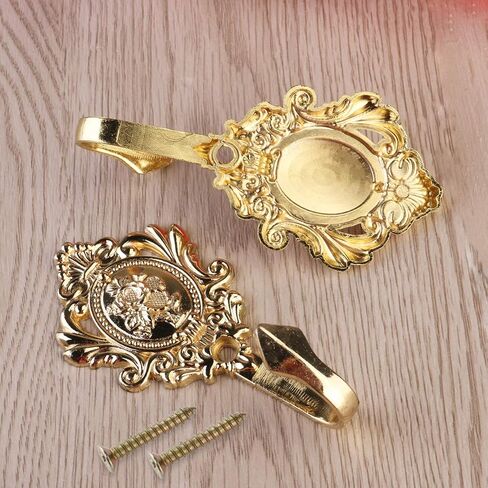 Sewroro 2pcs Vintage Curtain Tiebacks Hooks, Bronze Rose Pattern Carved Wall Hooks Alloy Hook for Hotel Bathroom Home (Golden) in Saudi Arabia