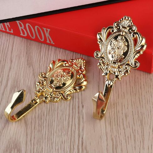 Sewroro 2pcs Vintage Curtain Tiebacks Hooks, Bronze Rose Pattern Carved Wall Hooks Alloy Hook for Hotel Bathroom Home (Golden) in Saudi Arabia