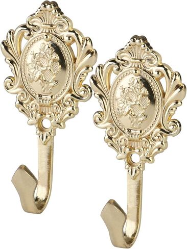 Sewroro 2pcs Vintage Curtain Tiebacks Hooks, Bronze Rose Pattern Carved Wall Hooks Alloy Hook for Hotel Bathroom Home (Golden) in Saudi Arabia