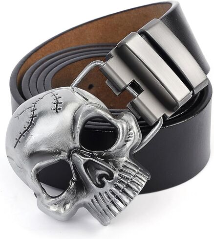 Men's Skull Head Buckle Leather Belt Waist Band, Jeans Decorative Punk Belt in Kuwait