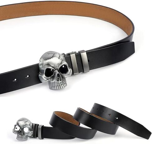 Men's Skull Head Buckle Leather Belt Waist Band, Jeans Decorative Punk Belt in Kuwait