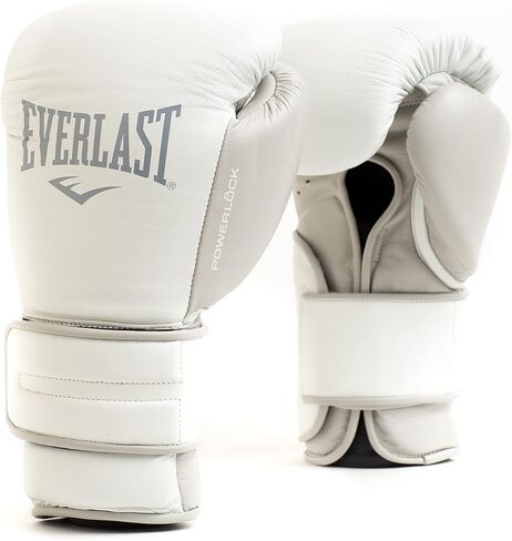 قفازات الملاكمة Everlast Powerlock 2 | قفازات الطيران الاحترافية | رباط آمن مع إسفنج ثلاثي الطبقات ودعم للمعصم للوقاية من الإصابات | التدريب على الحقائب الثقيلة والحقائب السريعة (12 أونصة | أبيض/ذهبي) in Kuwait