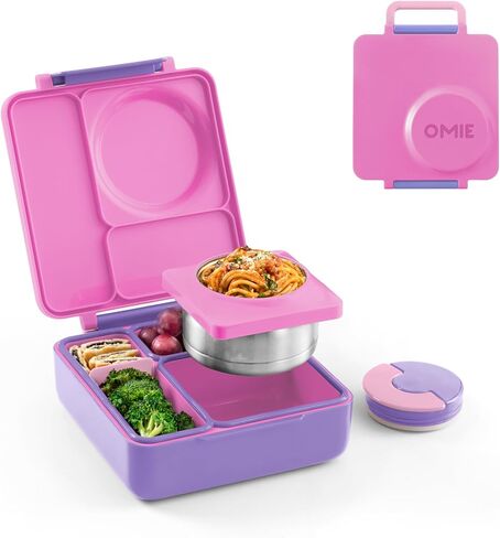 صندوق غداء بينتو معزول من Omie OmieBox مع وعاء طعام ترمس مقاوم للتسرب - 3 أقسام، منطقتان لدرجة الحرارة، مقاس واحد، (أرجواني أرجواني) in Kuwait