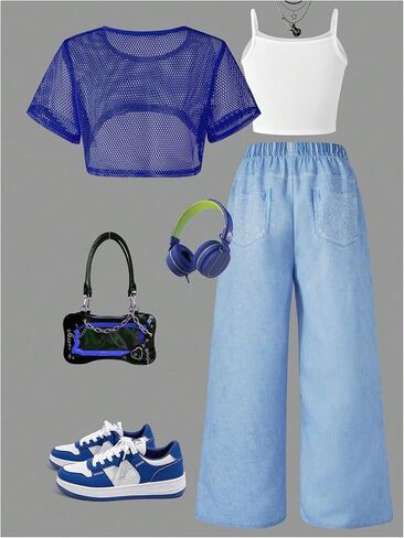 SOLY HUX Girl's Graphic 3 Piece Outfits Sheer Crop Tee and Cami Top with Jeans Pants Set in Saudi Arabia