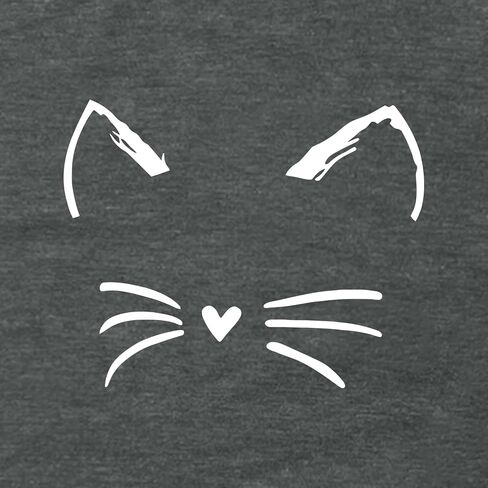 Blackoo Women's Cat Face Graphic V-Deace T-Shirt Cap Tops Tops in Kuwait