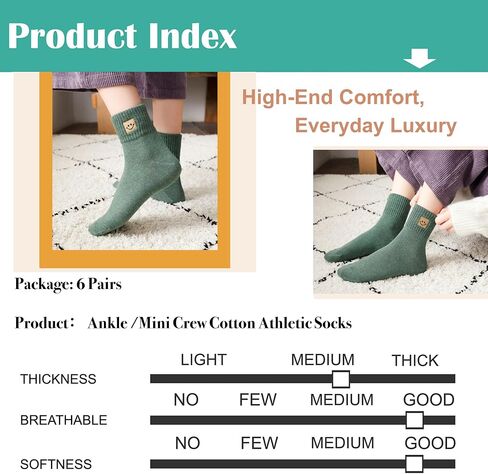 NevEND 6 Pairs Women's Mini Crew/Ankle Length Cut Cotton Calf Socks with Thick Cushioning for Girls in Saudi Arabia