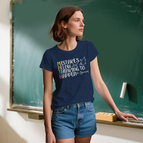 نساء معلم الرياضيات قميص رسالة تدريس رسالة طباعة Tshirt Teach Teae Tops Tops in Kuwait