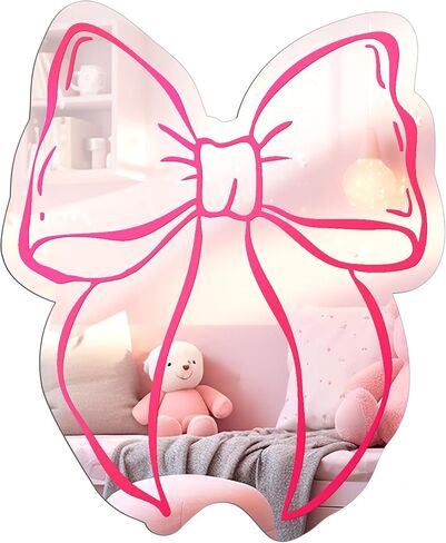 Weysat Acrylic Bow Mirror Pink Sign Wall Decor for Biving Room حمام مدخل مزخرف حديدي مرآة الخزانة معلقة للمدرسة ديكور التعليم والمنزل 11.8 × 10 بوصة in Saudi Arabia