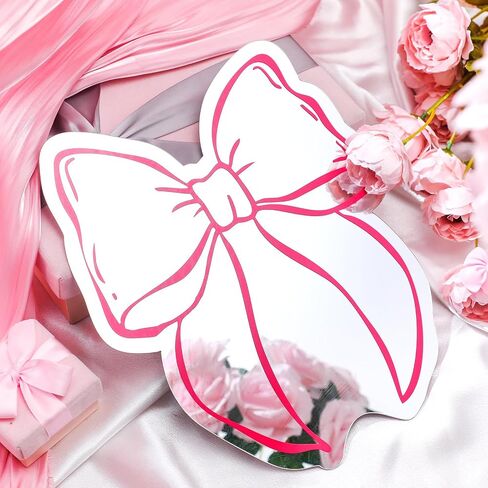 Weysat Acrylic Bow Mirror Pink Sign Wall Decor for Biving Room حمام مدخل مزخرف حديدي مرآة الخزانة معلقة للمدرسة ديكور التعليم والمنزل 11.8 × 10 بوصة in Saudi Arabia