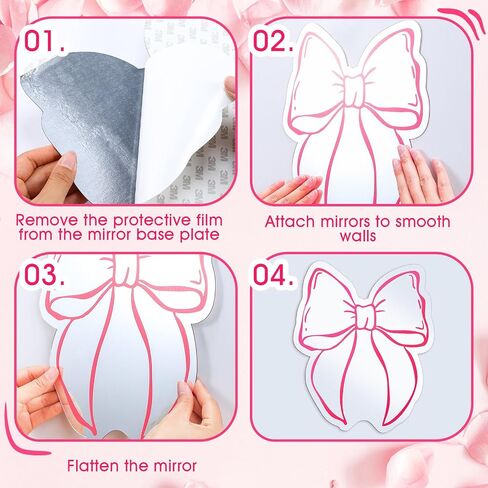 Weysat Acrylic Bow Mirror Pink Sign Wall Decor for Biving Room حمام مدخل مزخرف حديدي مرآة الخزانة معلقة للمدرسة ديكور التعليم والمنزل 11.8 × 10 بوصة in Saudi Arabia