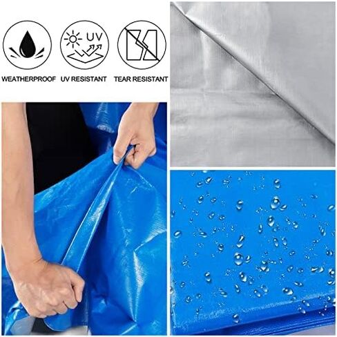 Tarps Heavy Duty Waterproof 8x10, Blue Tarp, Waterproof Plastic Poly 16 Mil Thick Tarpaulin with Metal Grommets Every 19.5 Inches - Emergency Rain Shelter, Outdoor Cover, and Camping Use in Kuwait