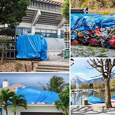 Tarps Heavy Duty Waterproof 8x10, Blue Tarp, Waterproof Plastic Poly 16 Mil Thick Tarpaulin with Metal Grommets Every 19.5 Inches - Emergency Rain Shelter, Outdoor Cover, and Camping Use in Kuwait
