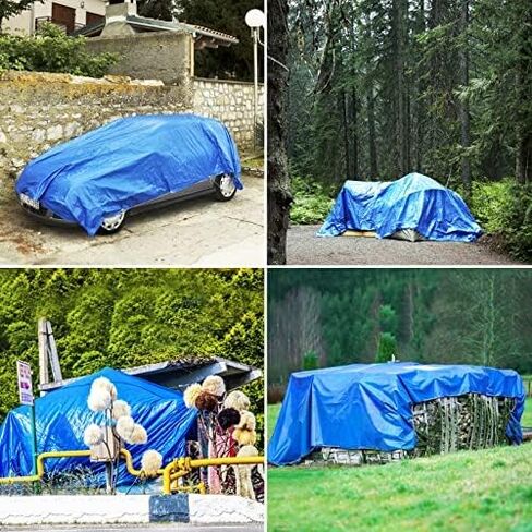 Tarps Heavy Duty Waterproof 8x10, Blue Tarp, Waterproof Plastic Poly 16 Mil Thick Tarpaulin with Metal Grommets Every 19.5 Inches - Emergency Rain Shelter, Outdoor Cover, and Camping Use in Kuwait
