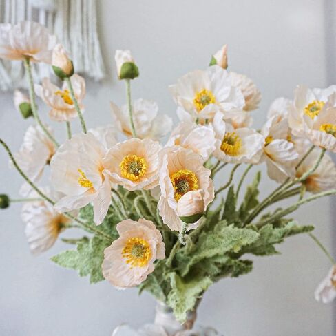 Kamang Artificial Poppy Silk Flowers (3 Stems) for Home Decor, Wedding Bouquet. Faux Poppy Flower Centerpiece. Artificial Coral Flower Arrangement. Silk Flowers (Apricot Coral) in Kuwait