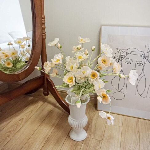 Kamang Artificial Poppy Silk Flowers (3 Stems) for Home Decor, Wedding Bouquet. Faux Poppy Flower Centerpiece. Artificial Coral Flower Arrangement. Silk Flowers (Apricot Coral) in Kuwait