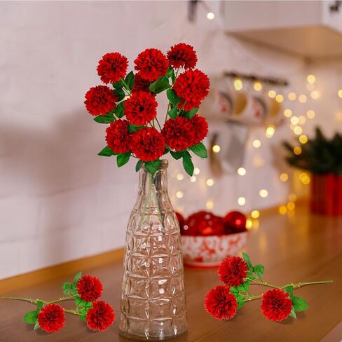 Giegxin 48 Heads Artificial Chrysanthemum Flowers Bouquets Plastic Hydrangea Silk Mums Hydrangea Wedding Bouquets for Home Garden Party Office Decoration Table Floral Centerpieces(Red) in Kuwait