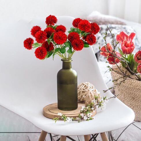 Giegxin 48 Heads Artificial Chrysanthemum Flowers Bouquets Plastic Hydrangea Silk Mums Hydrangea Wedding Bouquets for Home Garden Party Office Decoration Table Floral Centerpieces(Red) in Kuwait