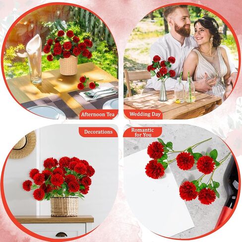 Giegxin 48 Heads Artificial Chrysanthemum Flowers Bouquets Plastic Hydrangea Silk Mums Hydrangea Wedding Bouquets for Home Garden Party Office Decoration Table Floral Centerpieces(Red) in Kuwait