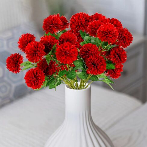 Giegxin 48 Heads Artificial Chrysanthemum Flowers Bouquets Plastic Hydrangea Silk Mums Hydrangea Wedding Bouquets for Home Garden Party Office Decoration Table Floral Centerpieces(Red) in Kuwait