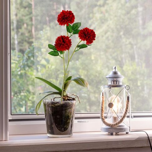 Giegxin 48 Heads Artificial Chrysanthemum Flowers Bouquets Plastic Hydrangea Silk Mums Hydrangea Wedding Bouquets for Home Garden Party Office Decoration Table Floral Centerpieces(Red) in Kuwait