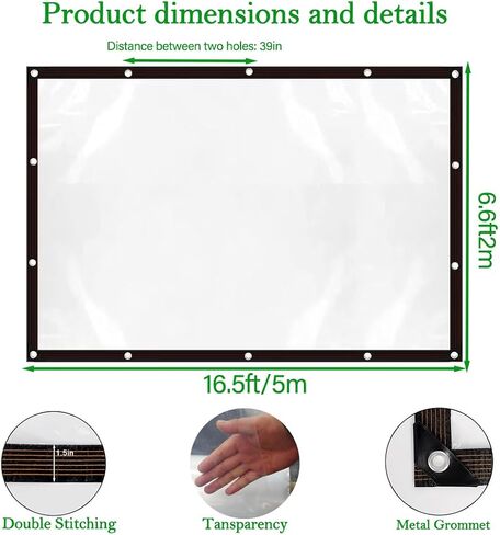 تافهة القنب الثقيلة مع الحلقات ، 11.5x16.5 قدم ، مقاوم للماء ، PVC ، غطاء القماش القباري الثخن ، غطاء شفاف في الهواء الطلق لنباتات حديقة الحديقة الدفيئة أو الحظيرة in Kuwait