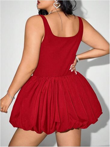 MakeMeChic Women's Plus Size Sleeveless Bubble Dress Ruched Rib Knitted A Line Mini Dresses in Saudi Arabia