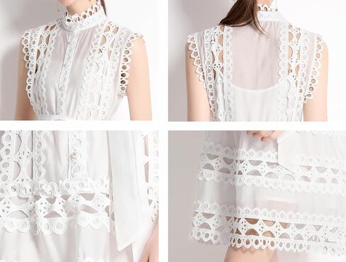 LAI MENG FIVE CATS Womens Summer Sleeveless Hollow Out Button Up Casual Mini Party Dresses with Belt in Saudi Arabia