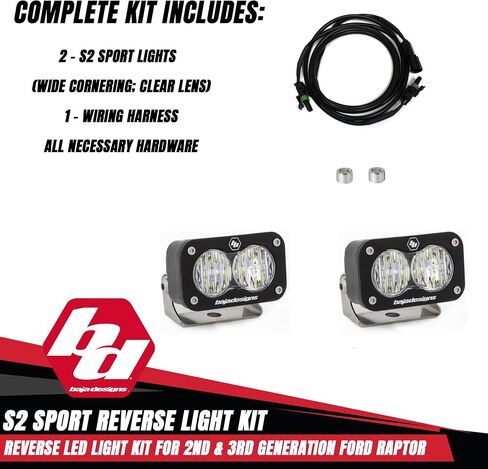 Baja Designs S2 Sport Dual LED Reverse Light Kit for Ford F-150 Raptor 2017-22 Truck (Wide Cornering; Clear) in Saudi Arabia