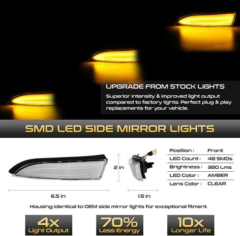 [Sequential Turn Signal] For 2011-2019 Ford Fiesta Amber LED Strips Side Mirror Indicator Light Blinker Lamp Replacement, Driver & Passenger Side in Saudi Arabia