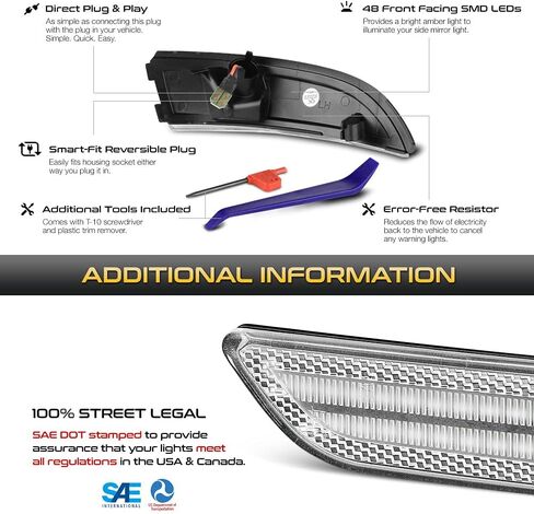 [Sequential Turn Signal] For 2011-2019 Ford Fiesta Amber LED Strips Side Mirror Indicator Light Blinker Lamp Replacement, Driver & Passenger Side in Saudi Arabia