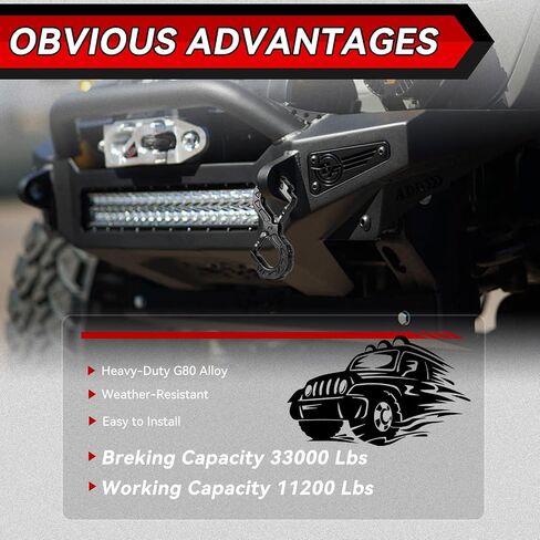 3/8-inch Tow Hook – S-Hook for Off-Road Recovery – G80 Heavy-Duty S Hooks with Quick Shackle – 33,000lbs Towing Capacity – Ideal for Pickup Trucks, Trailers, SUVs in Saudi Arabia