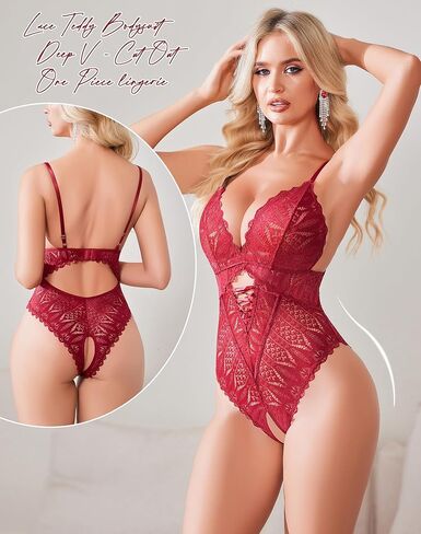 Avidlove Women One Piece Lingerie Sexy Lace Bodysuit Deep V Teddy Criss Cross Sexy Sleepwear in Saudi Arabia