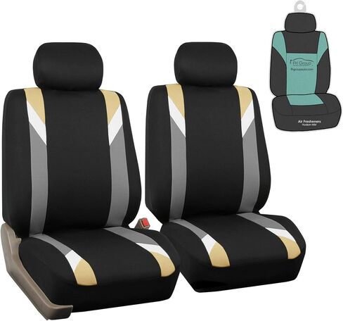 FH Group Car Seat Covers Premium Modernistic Flat Cloth Car Seat Covers Front Seats Only Yellow Black, Airbag Compatible Universal Fit Interior Accessories Cars Trucks SUV Car Accessories Protector in Saudi Arabia