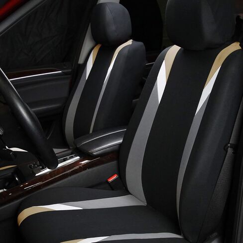 FH Group Car Seat Covers Premium Modernistic Flat Cloth Car Seat Covers Front Seats Only Yellow Black, Airbag Compatible Universal Fit Interior Accessories Cars Trucks SUV Car Accessories Protector in Saudi Arabia